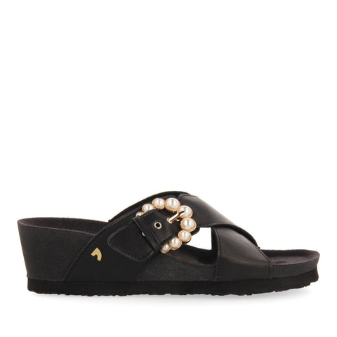 CHANCLAS DE TIRAS TIPO BIO CON CUÑA Y HEBILLA CON PERLAS PARA MUJER VULAINES