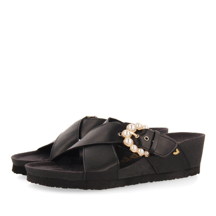 Chanclas de tiras tipo bio con cuña y hebilla con perlas para mujer vulaines