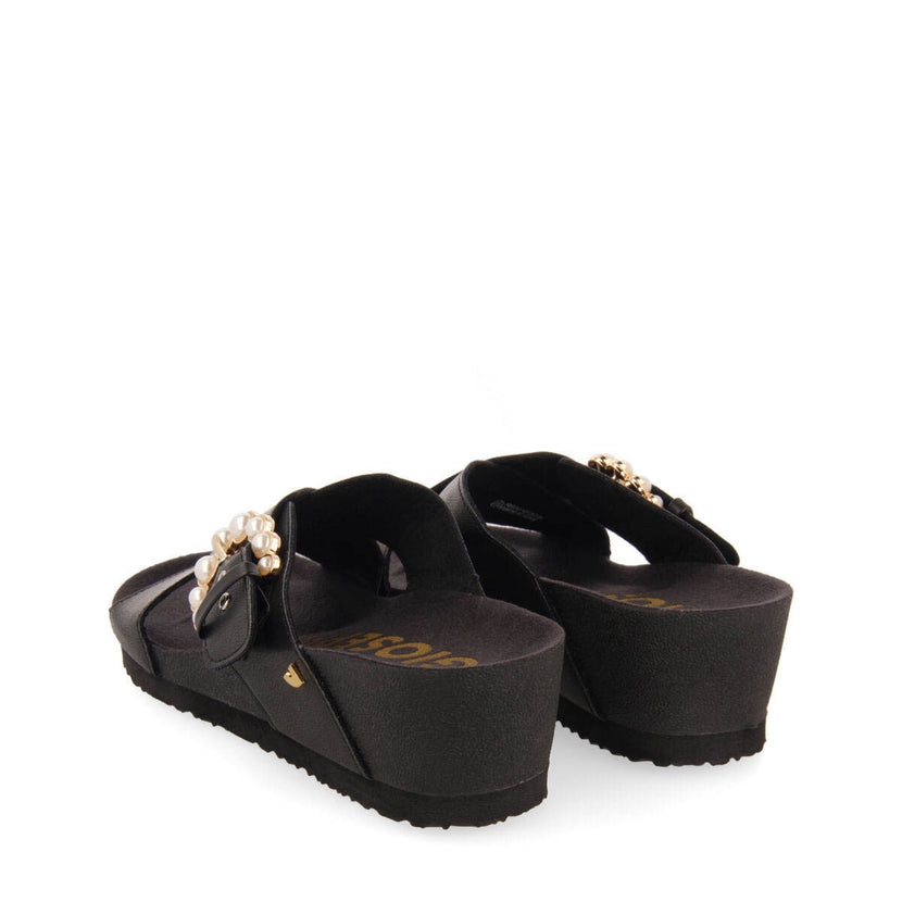 Chanclas de tiras tipo bio con cuña y hebilla con perlas para mujer vulaines