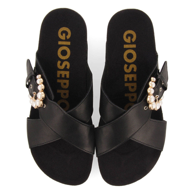 Chanclas de tiras tipo bio con cuña y hebilla con perlas para mujer vulaines
