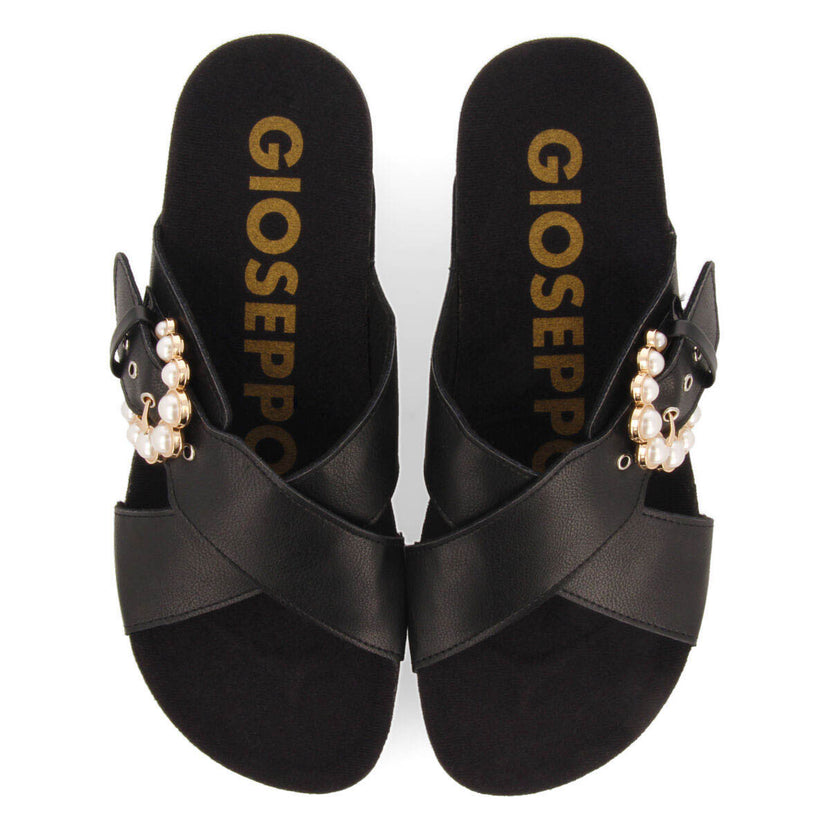 Chanclas de tiras tipo bio con cuña y hebilla con perlas para mujer vulaines