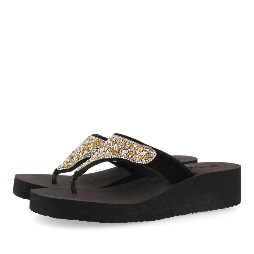 Ciabattine nere con zeppa con dettaglio di strass multicolore per donna dontreix  