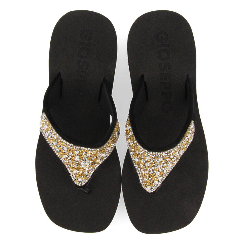 Ciabattine nere con zeppa con dettaglio di strass multicolore per donna dontreix  