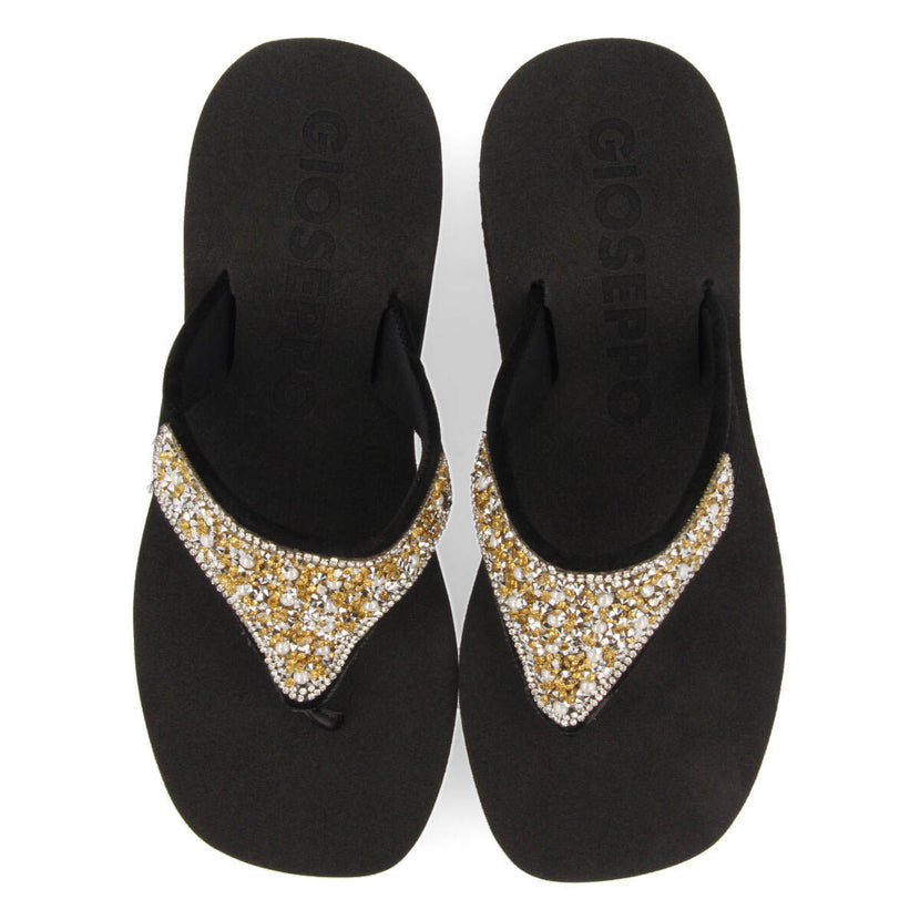Ciabattine nere con zeppa con dettaglio di strass multicolore per donna dontreix  