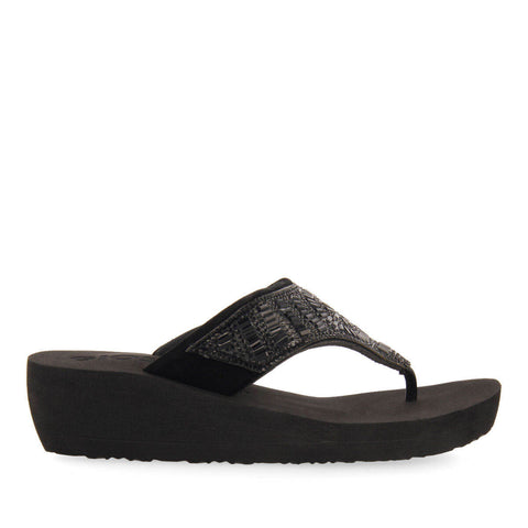 SURESNES WOMEN'S BLACK WEDGES WITH DECORATIVE STONES