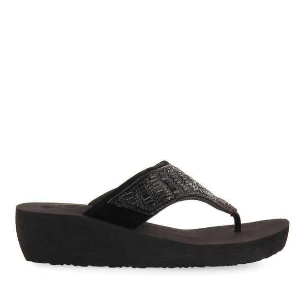 Suresnes women's black wedges with decorative stones