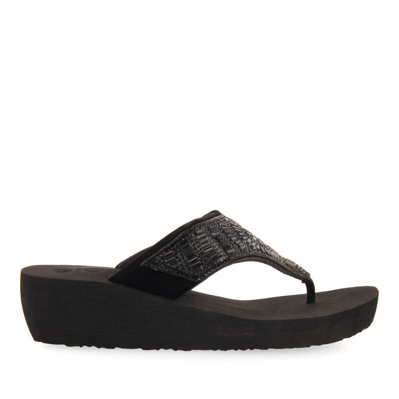 Suresnes women's black wedges with decorative stones