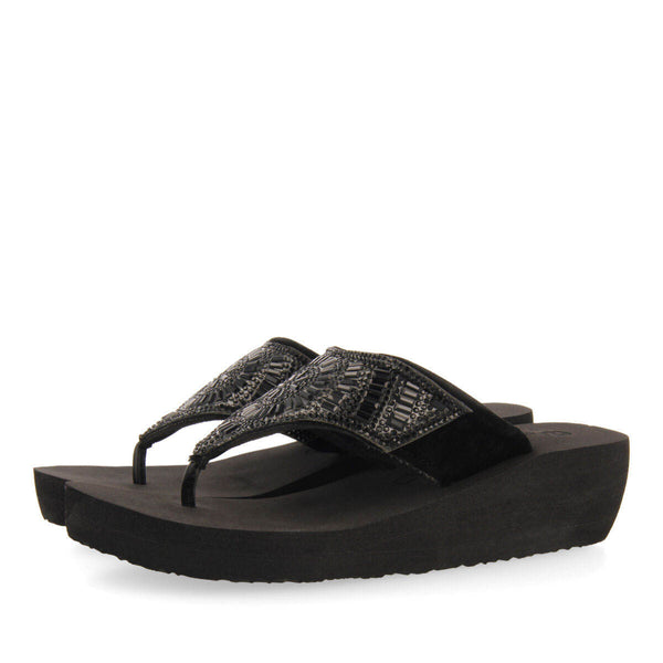 Suresnes women's black wedges with decorative stones