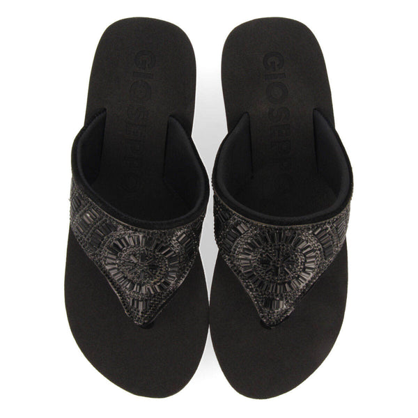 Suresnes women's black wedges with decorative stones