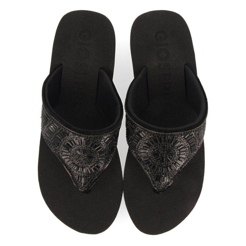 Suresnes women's black wedges with decorative stones