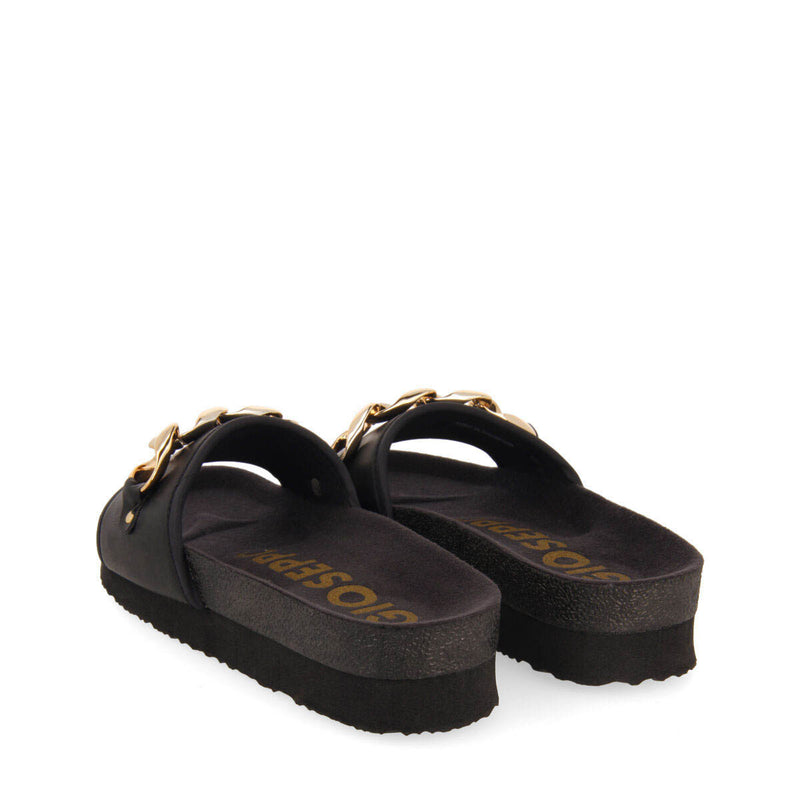 Carlinda black footbed slide sandals with decorative chain