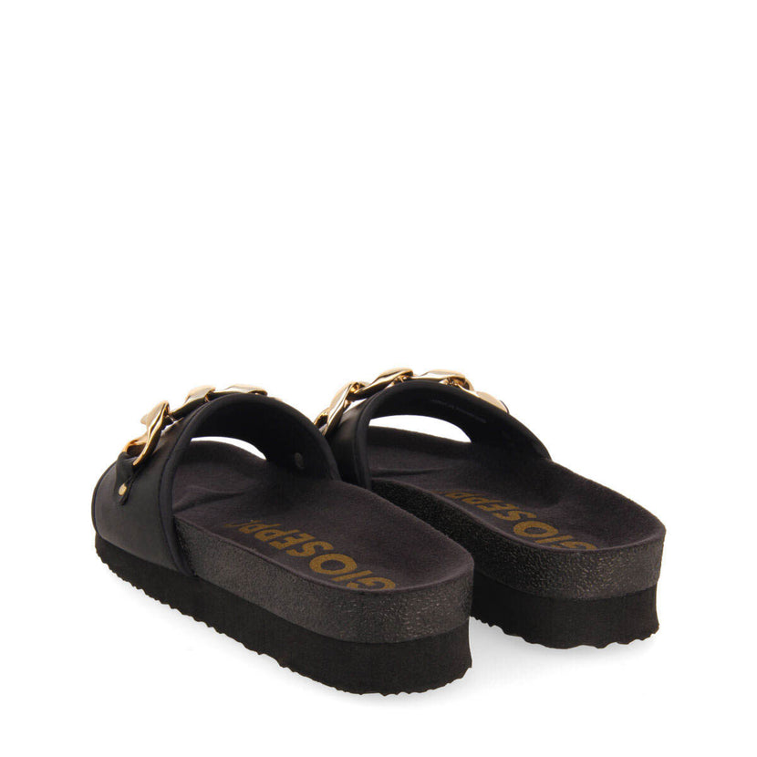 Carlinda black footbed slide sandals with decorative chain