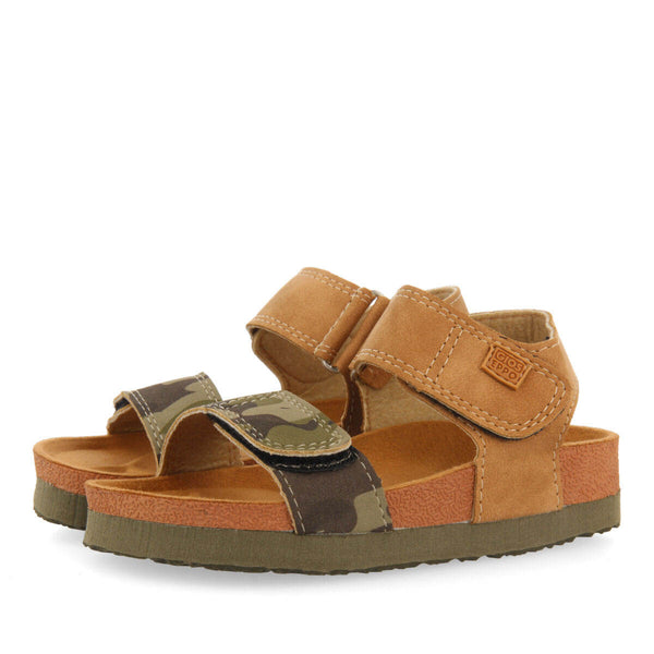Abat boys khaki and camouflagerint footbed sandals