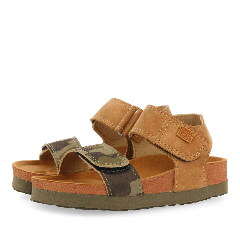 Abat boys khaki and camouflagerint footbed sandals