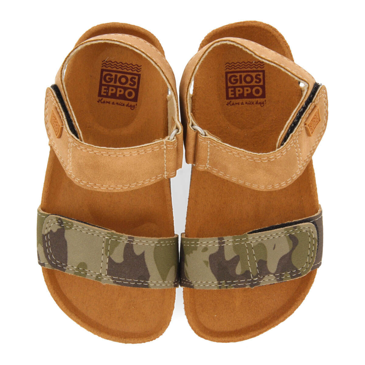 Ciabattine stile bio color kaki con fantasia mimetica da bambino abat