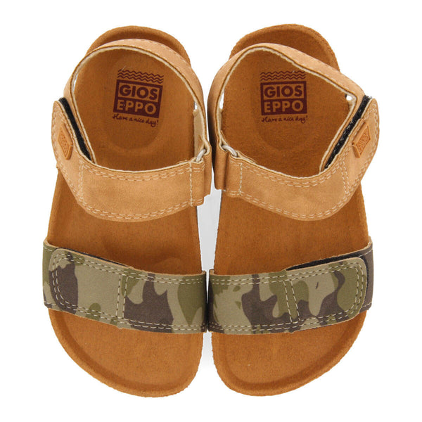 Abat boys khaki and camouflagerint footbed sandals