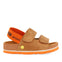 Courgis boys tan footbed sandals with orange details and text