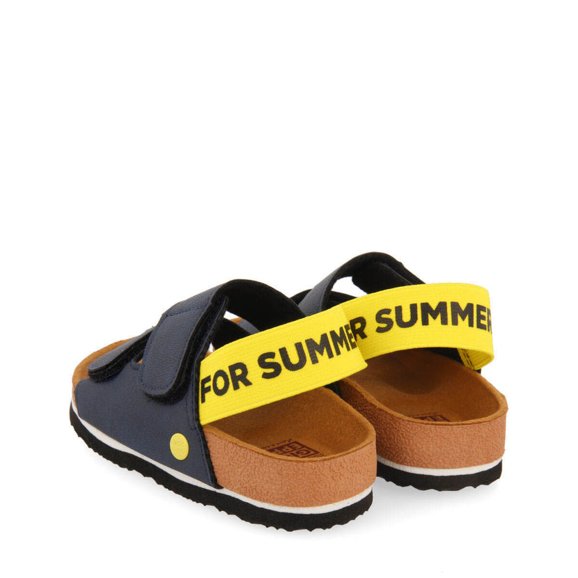 Courgis boys navy blue footbed sandals with yellow details