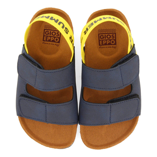 Courgis boys navy blue footbed sandals with yellow details