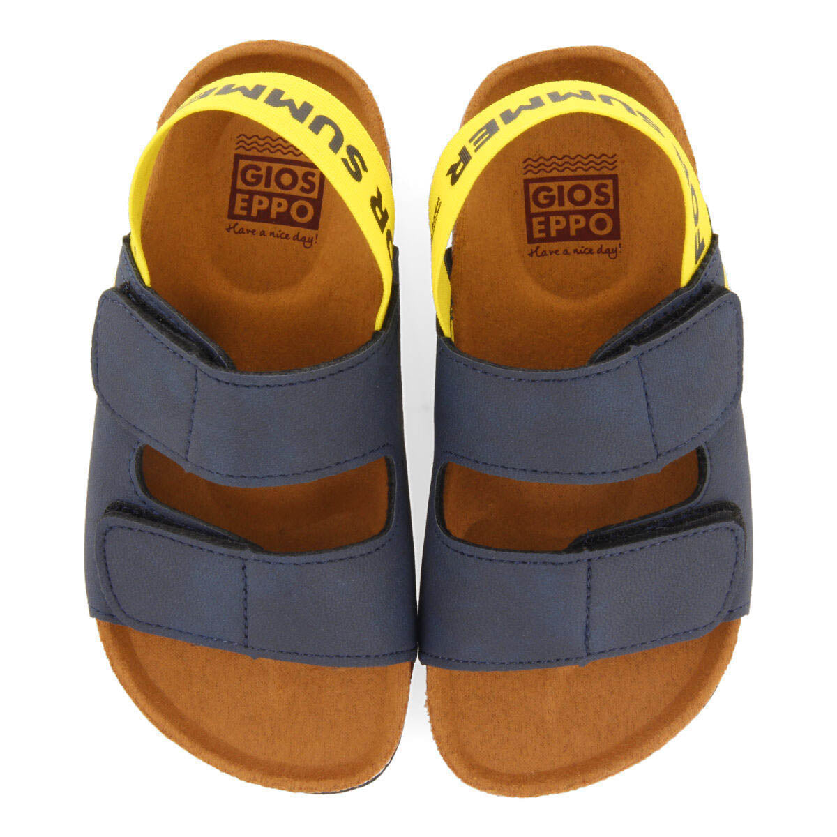 Ciabattine stile bio color blu navy con dettagli in giallo da bambino courgis