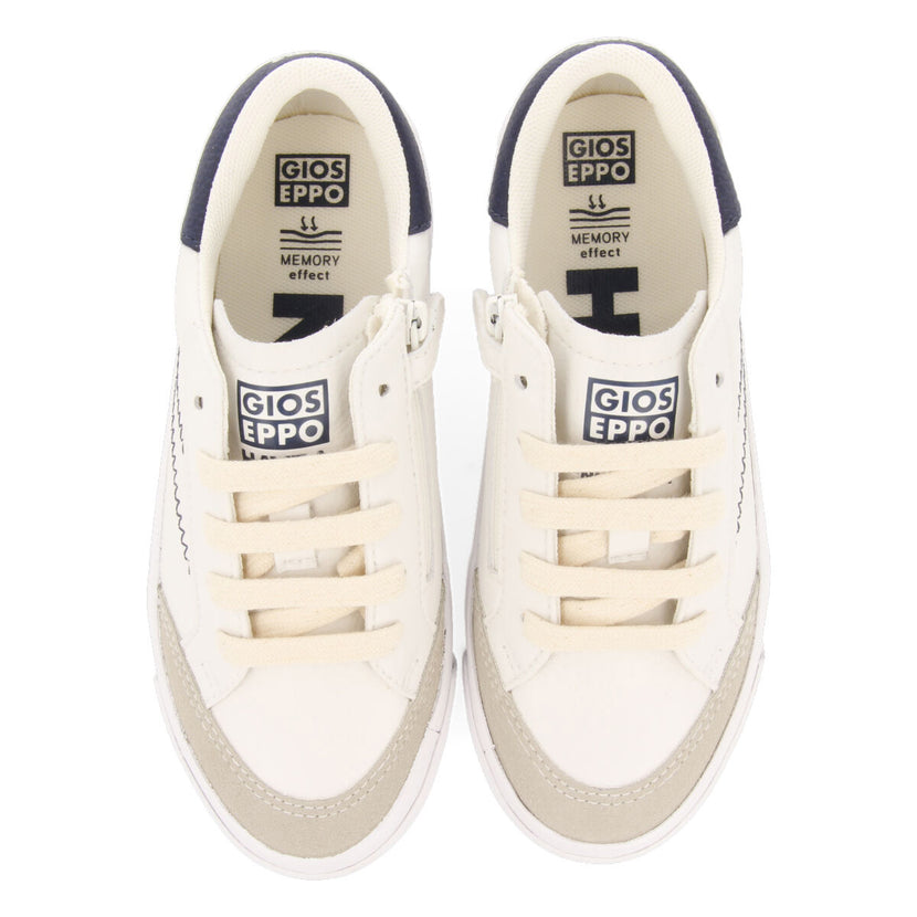 Sneakers blancas con prespuntes azules para niño favaios
