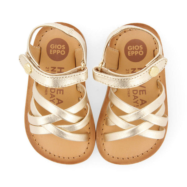 Sandalias de piel en color oro para niña coiniza