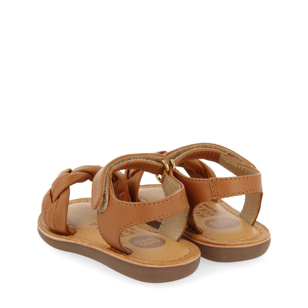 Sandalias de piel en color cuero con trenza para niña ennery