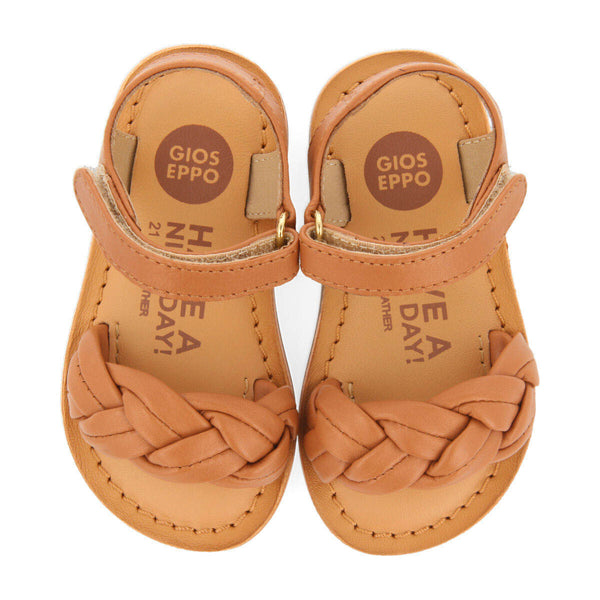 Sandalias de piel en color cuero con trenza para niña ennery