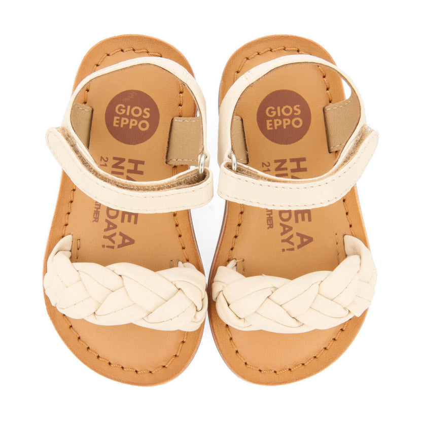 Sandalias de piel en color off-white con trenza para niña ennery