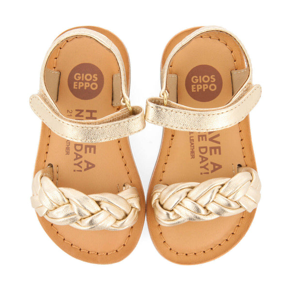 Sandalias de piel en color platino con trenza para niña ennery