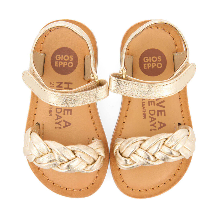 Sandalias de piel en color platino con trenza para niña ennery