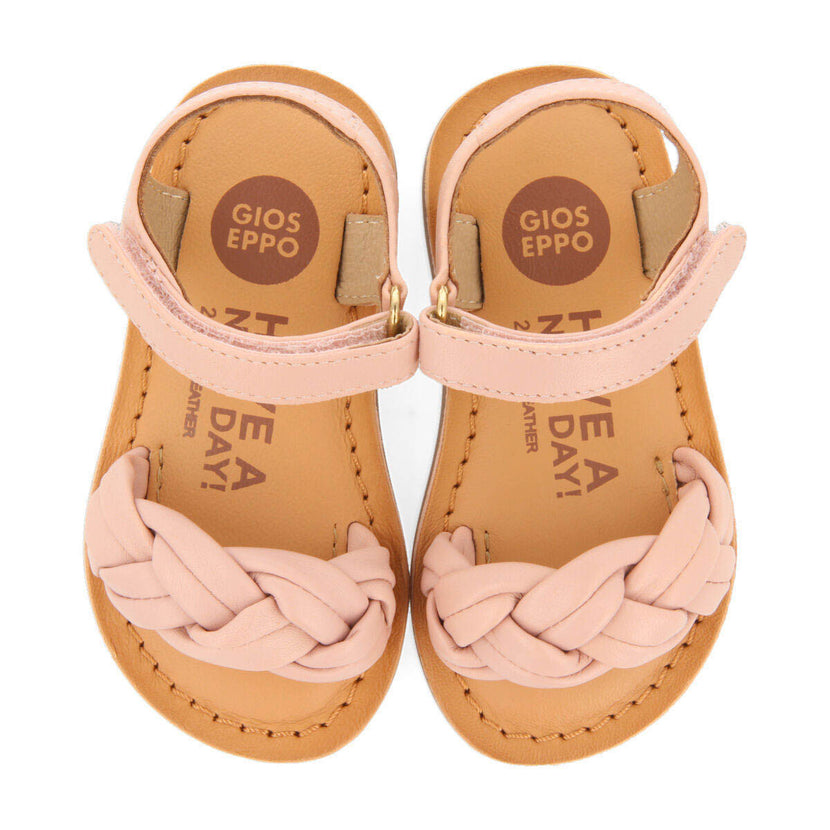 Sandalias de piel en color rosa con trenza para niña ennery