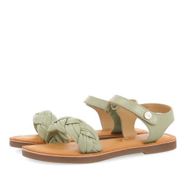 Sandales en peau de couleur menthe à tresse pour fille lalande