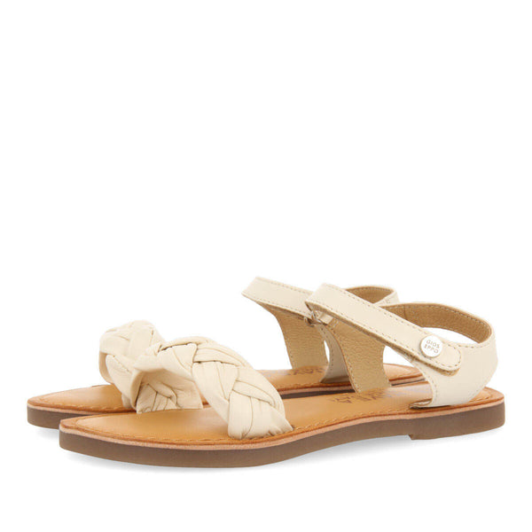 Sandales en peau de couleur off-white à tresse pour fille lalande