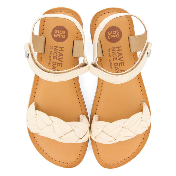 Sandales en peau de couleur off-white à tresse pour fille lalande