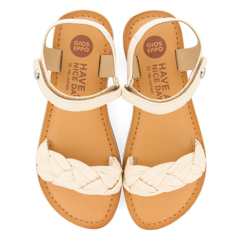 Sandales en peau de couleur off-white à tresse pour fille lalande