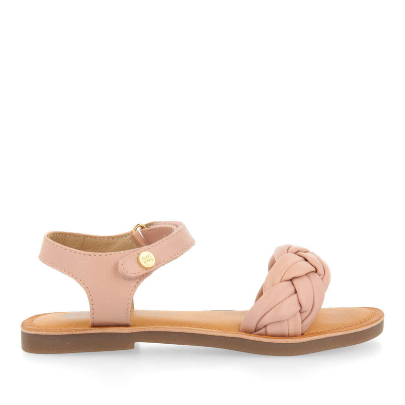 Sandales en peau de couleur rose à tresse pour fille lalande