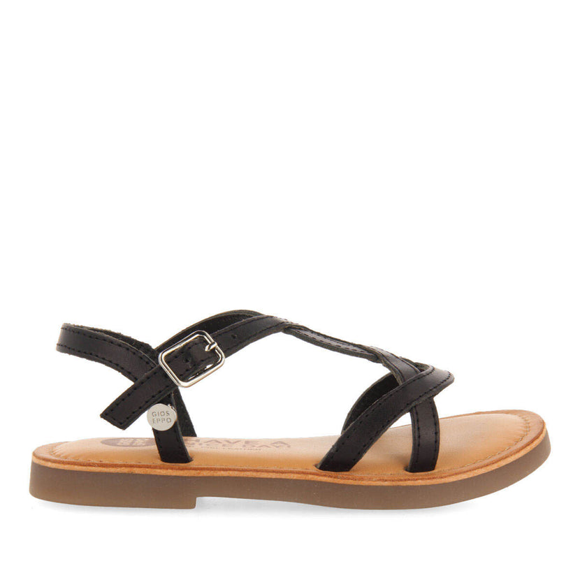 Tilly girls metallic black leather sandals