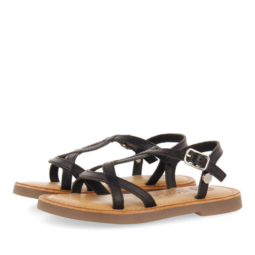 Tilly girls metallic black leather sandals