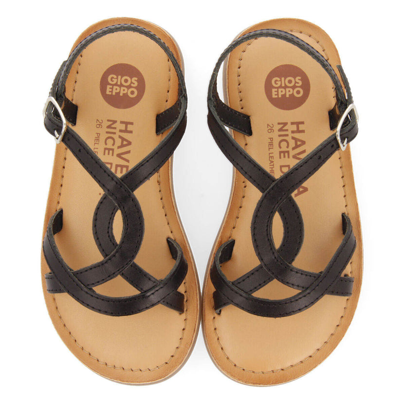 Tilly girls metallic black leather sandals