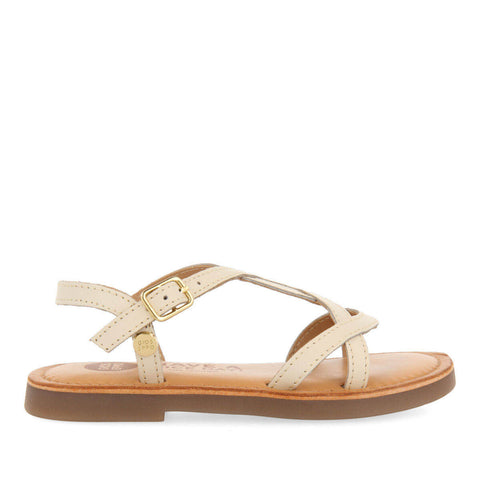 TILLY GIRLS METALLIC OFF WHITE LEATHER SANDALS
