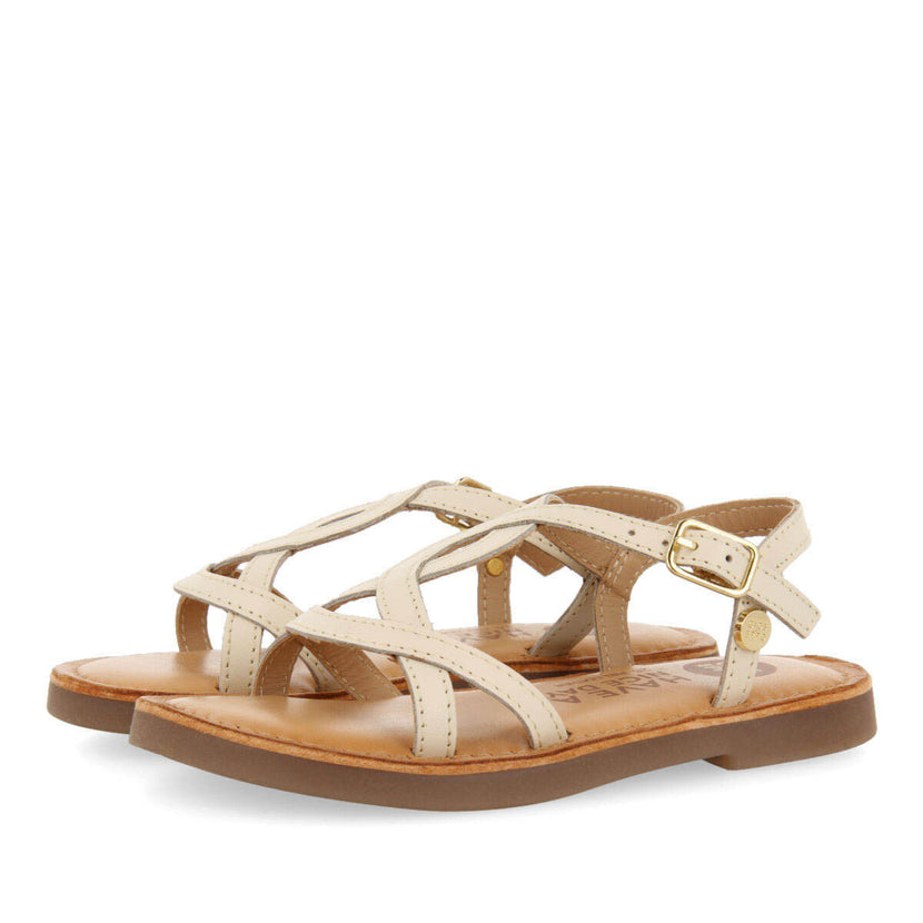 Tilly girls metallic off white leather sandals