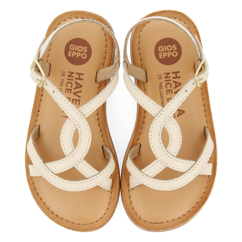 Tilly girls metallic off white leather sandals