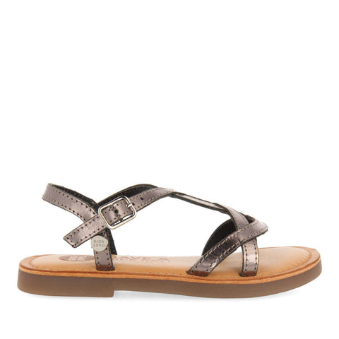 TILLY GIRLS METALLIC DARK SILVER LEATHER SANDALS