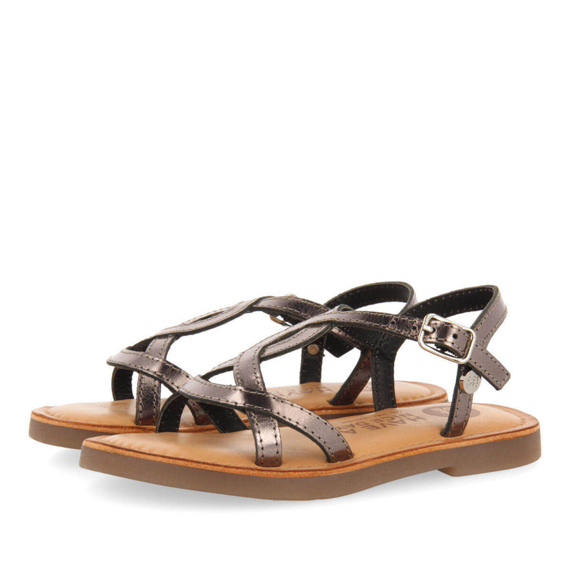 Tilly girls metallic dark silver leather sandals