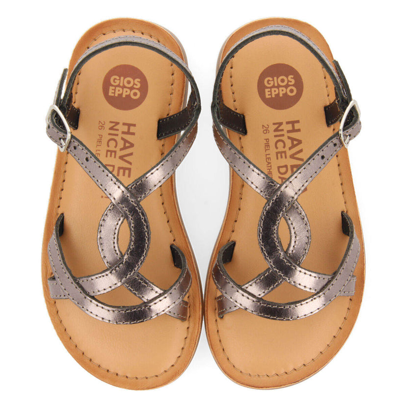 Tilly girls metallic dark silver leather sandals