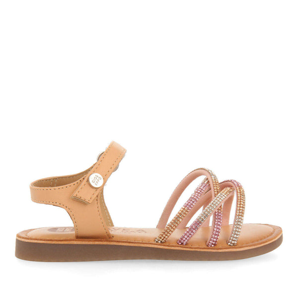Sandales en peau de couleur rose avec verreries pour fille lavrio