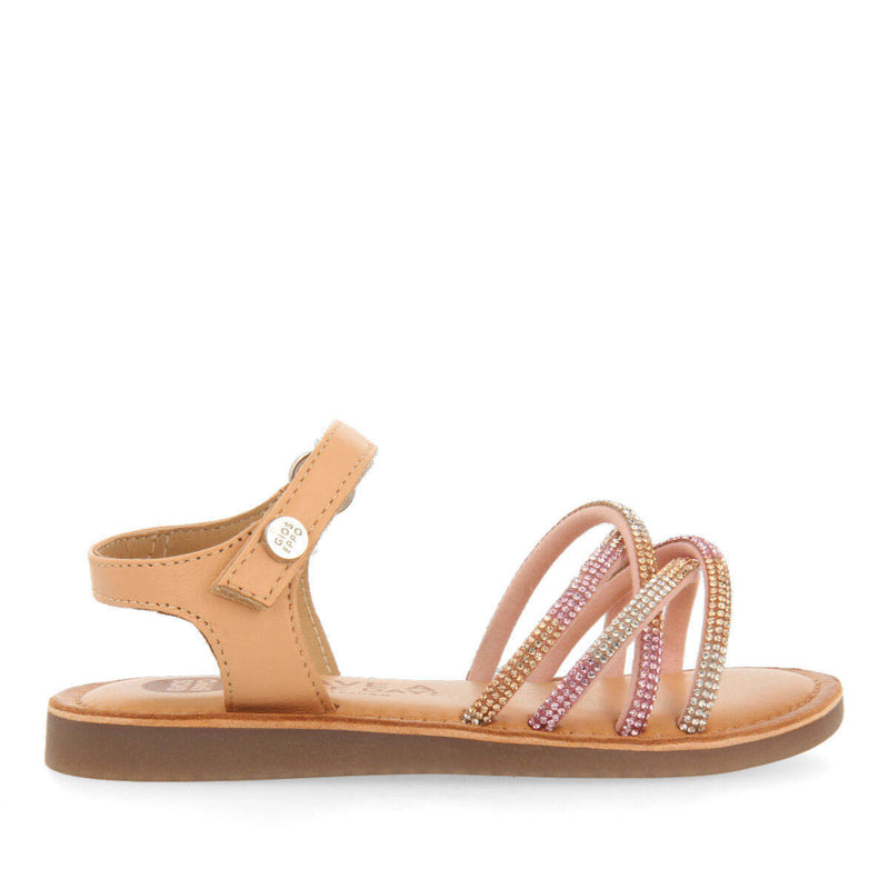 Sandales en peau de couleur rose avec verreries pour fille lavrio