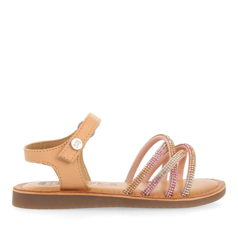 Sandales en peau de couleur rose avec verreries pour fille lavrio