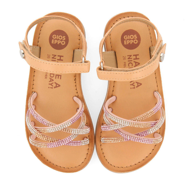 Sandales en peau de couleur rose avec verreries pour fille lavrio